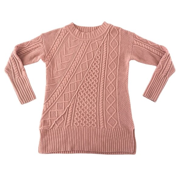 J Crew Cable Knit Patchwork Wool Blend Tunic Sweater K2428 Seashell Pink Small - Picture 3 of 11